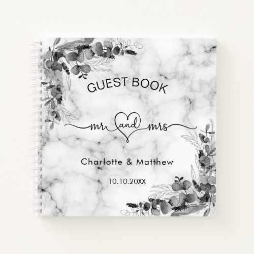 Guest book wedding marble eucalyptus mr mrs