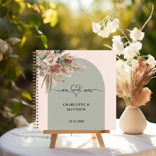 Guest book wedding mr mrs heart pink arch sage