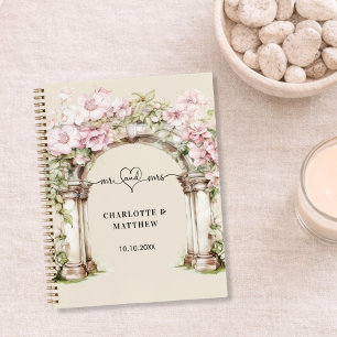 Guest book wedding mr mrs heart pink florals arch