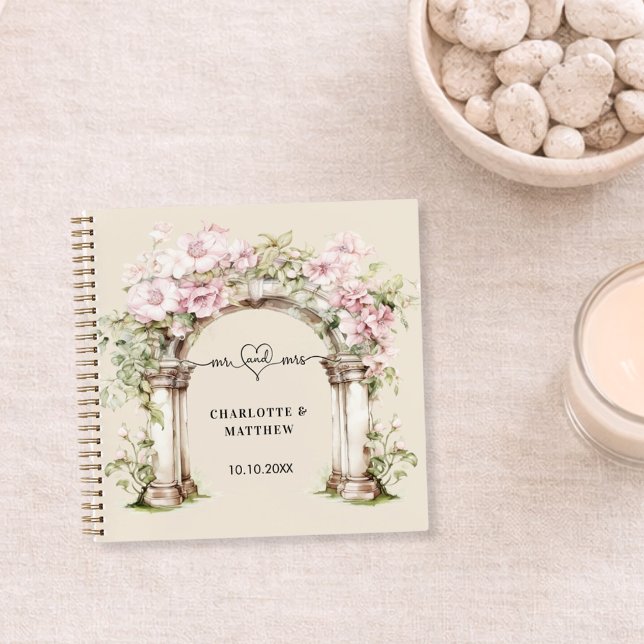 Guest book wedding mr mrs heart pink florals arch (Creator Uploaded)