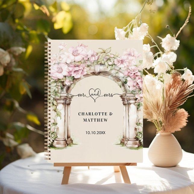 Guest book wedding mr mrs heart pink florals arch (Creator Uploaded)