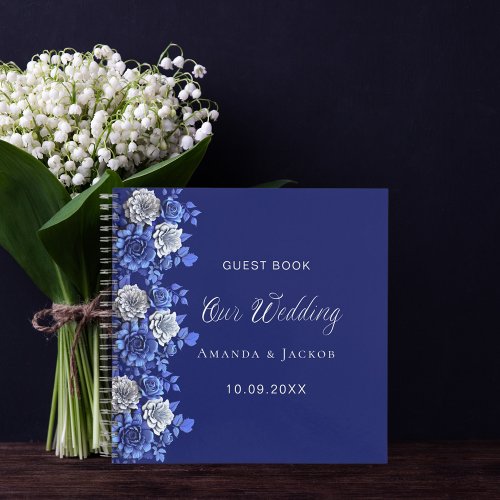Guest book wedding navy blue flowers