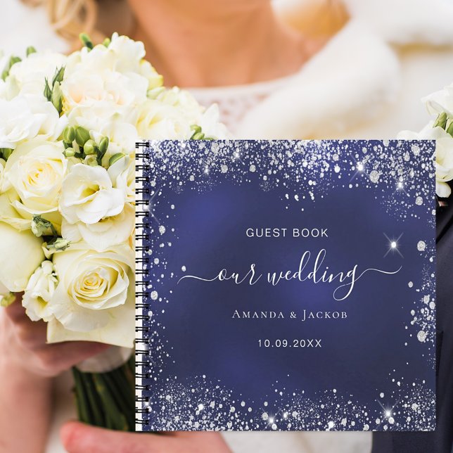 Guest book wedding navy blue silver glitter (Creator Uploaded)