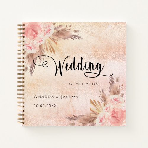 Guest book wedding pampas grass rose gold