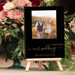 Guest book wedding photo black gold modern