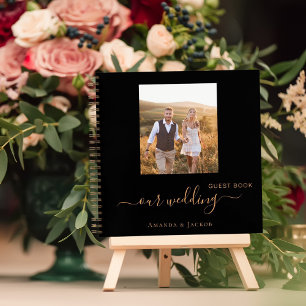 Guest book wedding photo black gold modern