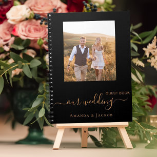 Guest book wedding photo black gold modern