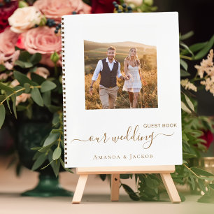 Guest book wedding photo white gold modern