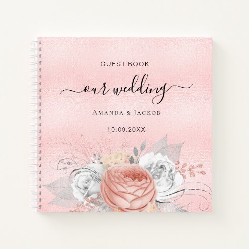 Guest book wedding pink rose gold floral