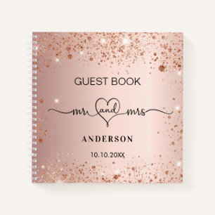 Guest book wedding rose gold blush glitter mr mrs