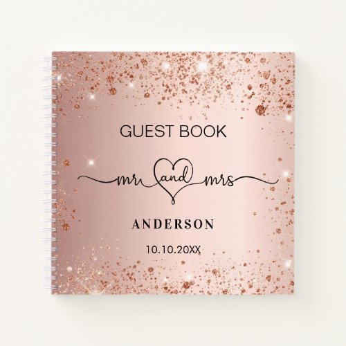 Guest book wedding rose gold blush glitter mr mrs