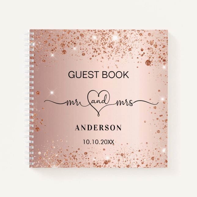 Guest book wedding rose gold blush glitter mr mrs (Front)
