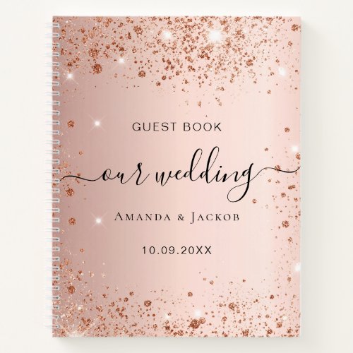 Guest book wedding rose gold blush glitter names