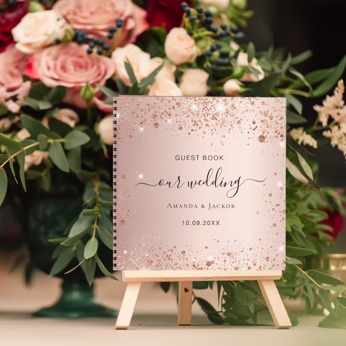 Guest book wedding rose gold glitter names