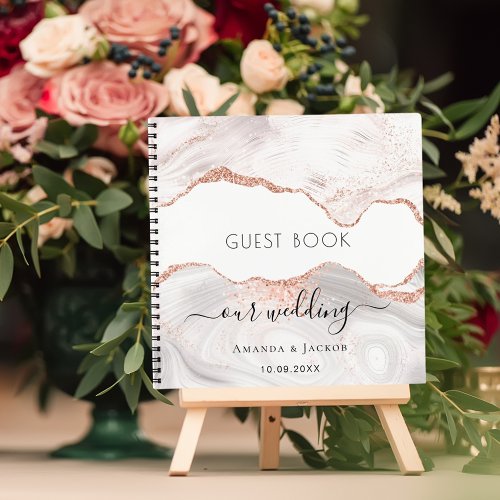 Guest book wedding rose gold marble agate