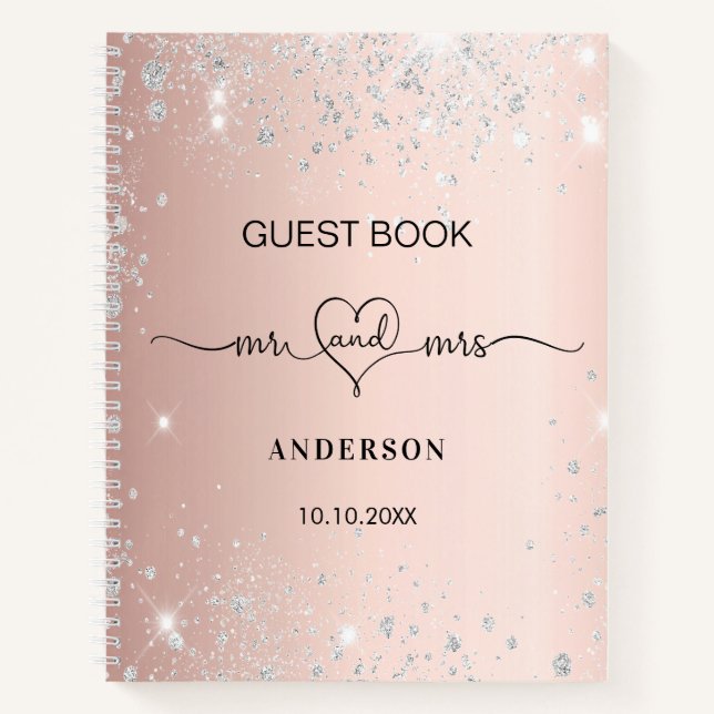 Guest book wedding rose gold silver glitter heart (Front)