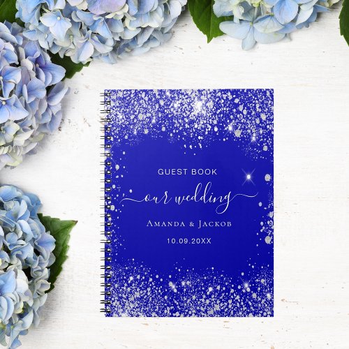 Guest book wedding royal blue silver glitter