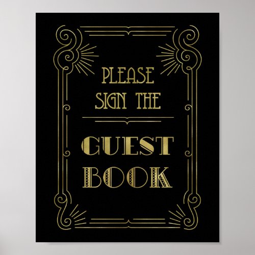 Guest Book Wedding Sign Gold Black 1920s