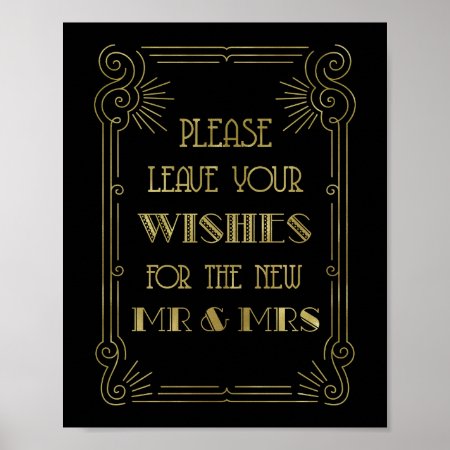 Guest Book Wedding Sign Gold Black 1920s
