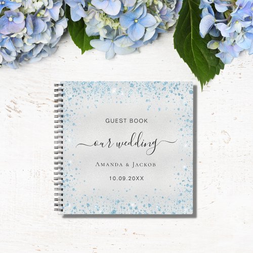 Guest book wedding silver blue glitter