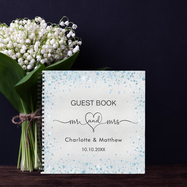 Guest book wedding silver blue glitter mr mrs name (Creator Uploaded)