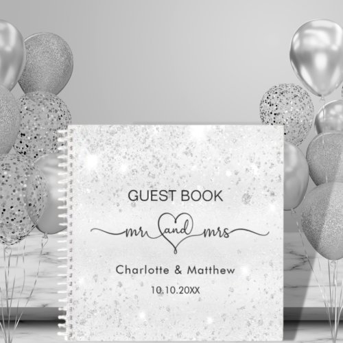 Guest book wedding silver glitter mr mrs name