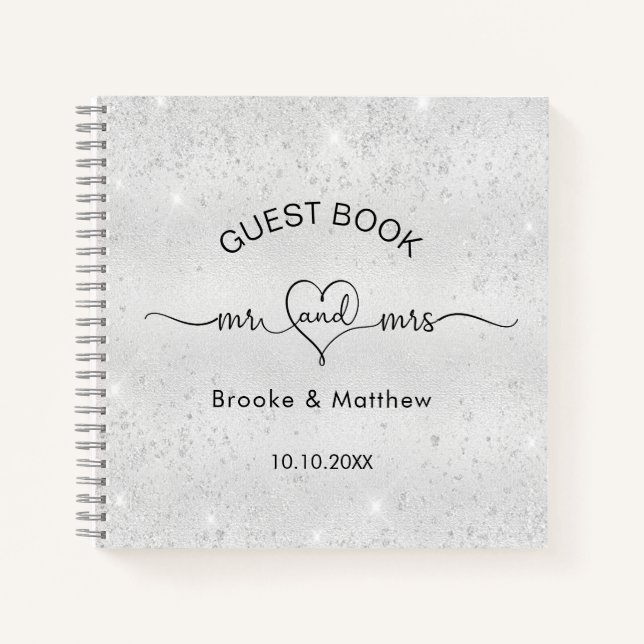 Guest book wedding silver glitter mr mrs name (Front)