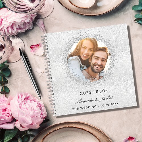 Guest book wedding silver glitter photo