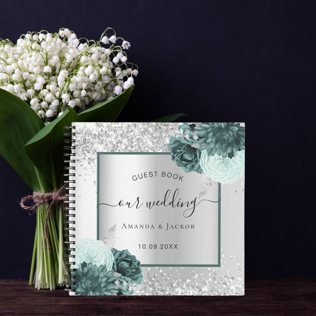 Guest book wedding silver green florals (Creator Uploaded)