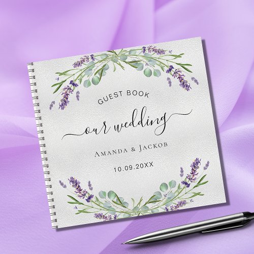 Guest book wedding silver lavender eucalyptus