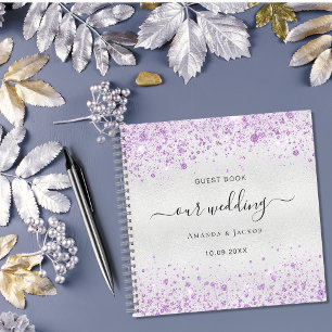 Guest book wedding silver lavender glitter names