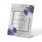 Guest book wedding silver navy blue florals