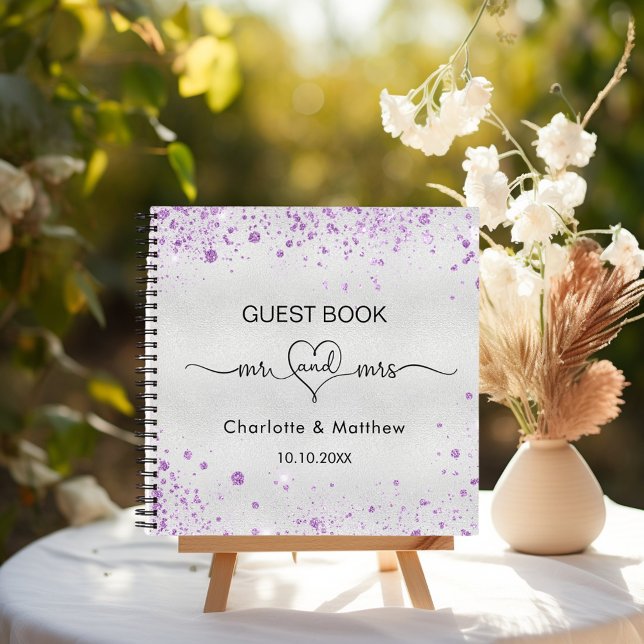 Guest book wedding silver purple glitter mr mrs (Creator Uploaded)