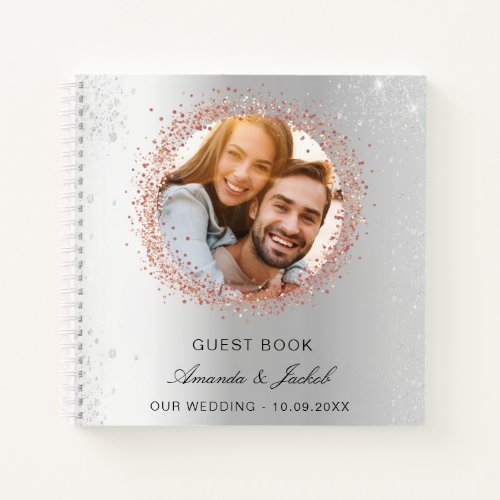 Guest book wedding silver rose gold glitter photo