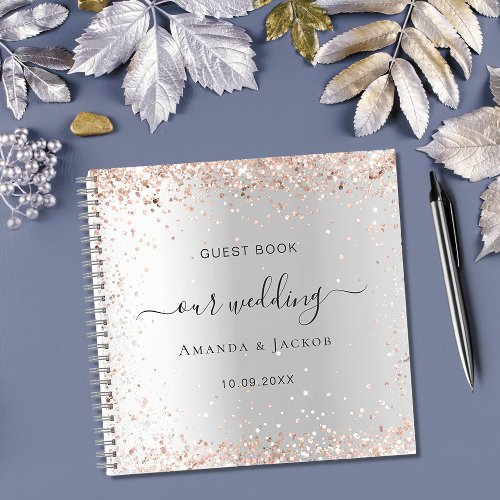 Guest book wedding silver rose gold names