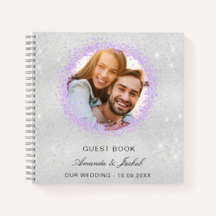 Guest book wedding silver violet glitter photo
