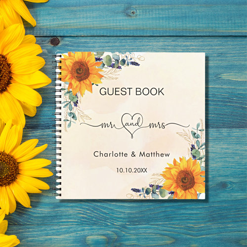 Guest book wedding sunflower eucalyptus mr mrs