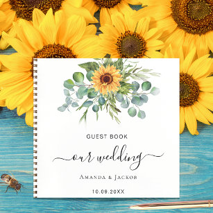 Guest book wedding sunflowers eucalyptus 