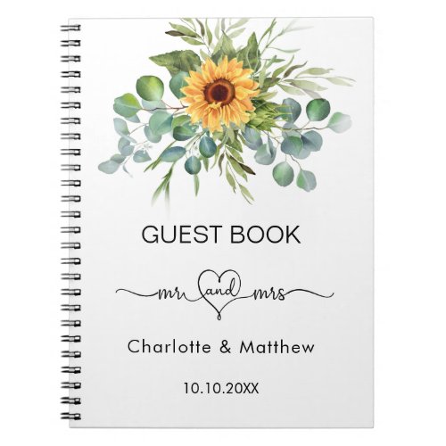 Guest book wedding sunflowers eucalyptus budget