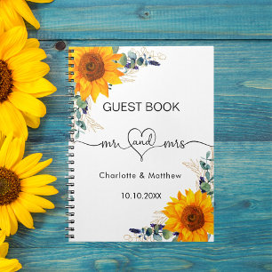 Guest book wedding sunflowers eucalyptus mr mrs