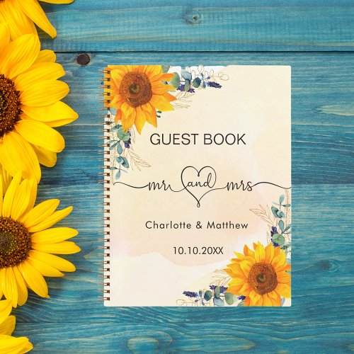 Guest book wedding sunflowers eucalyptus mr mrs