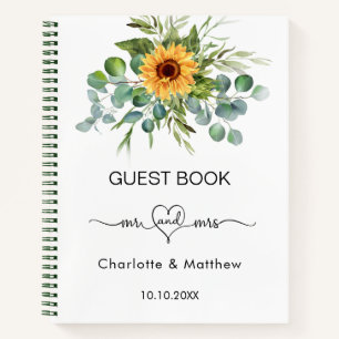 Guest book wedding sunflowers eucalyptus mr mrs