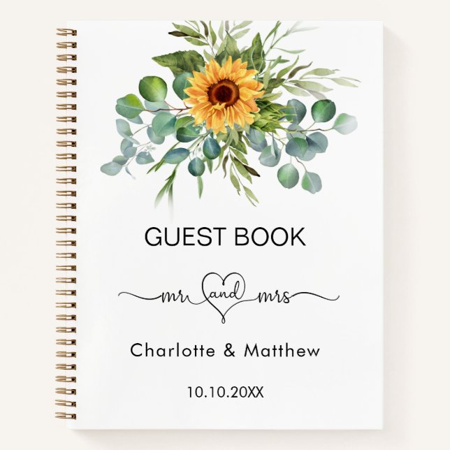 Guest book wedding sunflowers eucalyptus mr mrs (Front)