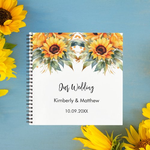 Guest book wedding sunflowers watercolor