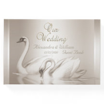 Guest Book Wedding Swans Damask Cream White
