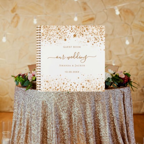 Guest book wedding white gold glitter monogram