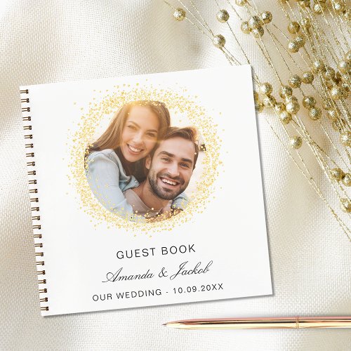 Guest book wedding white gold glitter photo