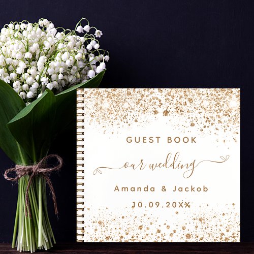 Guest book wedding white gold glitter script