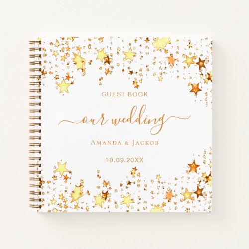 Guest book wedding white gold stars elegant