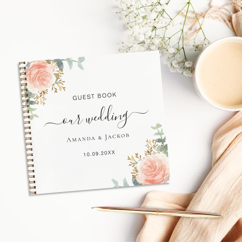 Guest book wedding white rose gold blush flowers